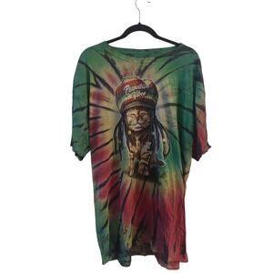 Pawsitive Vibes Rasta Cat Tie Dye Graphic Tee T Shirt Size 2X